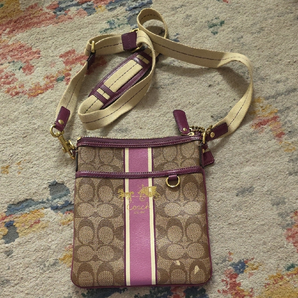 Coach Tan and Purple Crossbody Bag